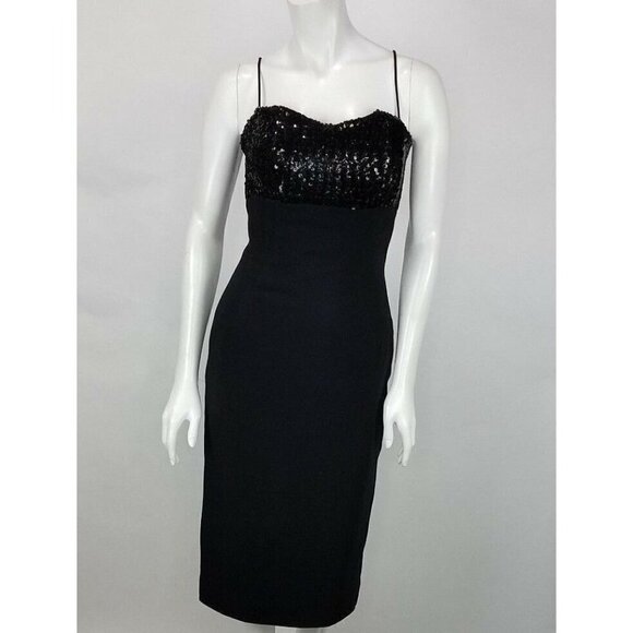 Vintage Jay Herbert Dress Size 12 Black Cocktail Party Dress Sweetheart Sequins - Picture 2 of 10